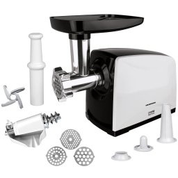 Masina de tocat carne Heinner MG-2100BKWH, 2100 W, accesoriu rosii, Cutit Inox, Negru/Alb