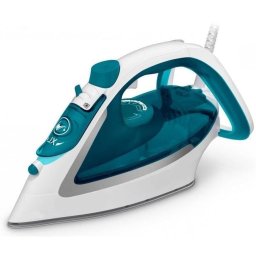 Fier de calcat Tefal EasyGliss Plus FV5718E0, 2500W, jet de abur 195 g/min, abur variabil 0-45 g/min, rezervor apa 270 ml, talpa Durilium AirGlide, functie calcare verticala, autosteam, antipicurare, alb & turcoaz