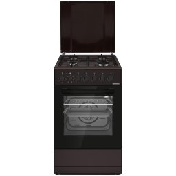 Aragaz mixt HEINNER HFSC-S60LITGC-BRW, 4 arzatoare, Suport email, Capac metalic, Arindere electrica plita, Dispozitiv de siguranta plita, Cuptor electric, Clasa A, 7 functii, Timer, Grill, Ventilatie, Duze GPL incluse, Maro