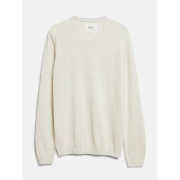 s.Oliver Pulover tricotat barbati, din bumbac cu anchior, Regular fit, Crem (SELECTATI MARIMEA: 3XL)