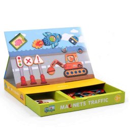 Carte magnetica, Joc Educativ Stem, Trafic, piese puzzle cu mijloace de transport