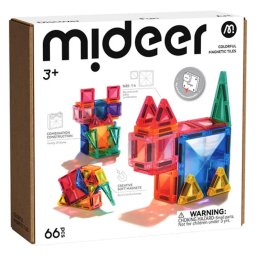 Set Magnetic Mideer Mini Tiles, Joc de Constructie cu 66 Piese Mixte