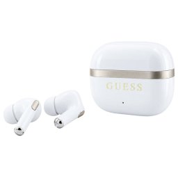 Handsfree Bluetooth Guess Glossy Gold Line Printed Classic Logo, TWS, Alb