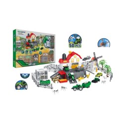 Set tematic ferma animalelor, globo, 50 piese, figurine animale incluse, tractoare si utilaje incluse, moara de vant, gardulet pentru imprejmuire si alte accesorii