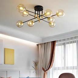 Lustra Morena moderna, 8xE27, negru-auriu, metal si sticla