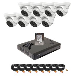 Sistem supraveghere video analogic Turbo HD Hikvision HiWatch,8 camere 5MP pentru locuinte,magazine sau depozite,Vedere nocturna IR 20m,Detectie inteligenta persoane si vehicule AcuSense,DVR 8 canale,HDD,Cabluri 10m,Vizualizare de pe telefon