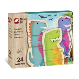 Puzzle magnetic din lemn cu dinozauri, 24 piese, pentru copii 2+