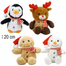 Animale mixte de Crăciun cu fular, 20 cm, 4 modele