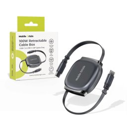 Mobile Origin 100W Retractable Cable Box USB-C to USB-C CB7 Space Grey