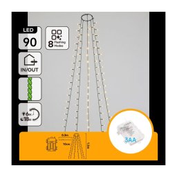Aigostar - Ghirlandă LED de exterior pentru Crăciun 90xLED/8 funcții 3xAA 1,5m IP44 alb cald
