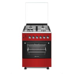 Aragaz mixt Novacook Exclusive Line 60, 4 arzatoare gaz, cuptor electric, WOK, rotisor, ghidaje telescopice, 60 cm, Rosu