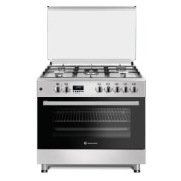 Aragaz mixt Novacook Exclusive Line 90, 5 arzatoare gaz, cuptor electric, WOK, rotisor, ghidaje telescopice, 90 cm, Inox