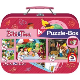 Puzzle Schmidt: Bibi Tina - Bibi Tina, Set de 2 x 100 piese si 2 x 150 piese + Bonus: cufar metalic