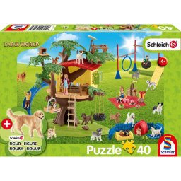Puzzle Schmidt: Schleich - Farm World: Prieteni fericiti, 40 piese + Cadou: figurine animale