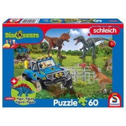 Puzzle Schmidt: Dinozauri gigantici, 60 piese + Cadou: figurina dinozaur Stegosaurus