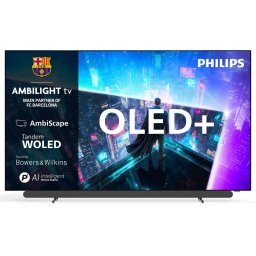 Televizor Philips AMBILIGHT TV OLED+ 55OLED911, Bowers & Wilkins, 139 cm, Smart TV, 4K Ultra HD, 165Hz, Clasa G (Model 2026), Argintiu