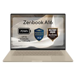 Laptop ASUS Zenbook A16, UX3607OA-SQ165X, Procesor Qualcomm Snapdragon X2 Elite Extreme X2E-94-100, 16 inch, 3K OLED 120Hz, 24GB LPDDR5X, 1TB SSD, Qualcomm Adreno, Windows 11 Pro, Bej