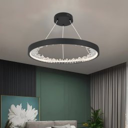Lustra LED suspendata cu telecomanda, cristale K9, 44W, cerc negru, dimabila