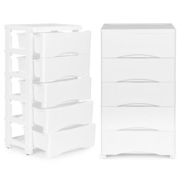 Dulap depozitare cu 5 sertare din plastic, cu roti, alb