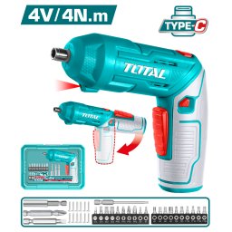 TOTAL - SURUBELNITA ELECTRICA 4V HEX 1/4'' + ACCESORII,INCARCARE USB