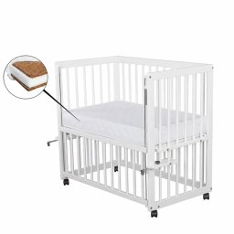 Pat Copii Qmini Dalia Multifunctional 90x50Cm Din Lemn de Pin Reglabil Saltea 8Cm 0-6Luni Alb