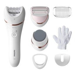 Epilator Umed si Uscat Philips Seria 8000 BRE730/10 7 Accesorii 32 Pensete Utilizare fara Fir Argintiu