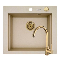 Set Chiuveta Granit + Baterie ECO BELLO Gold Pyramis SIROS 57x51.5 1B Beige