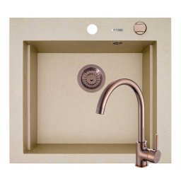 Set Chiuveta Granit + Baterie ECO BELLO Copper Pyramis SIROS 57x51.5 1B Beige