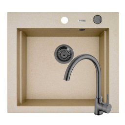 Set Chiuveta Granit + Baterie ECO BELLO Gun Metal Pyramis SIROS 57x51.5 1B Beige