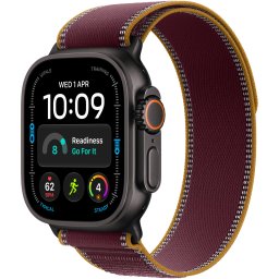 Ceas Smartwatch Apple Watch Ultra 4, GPS + Cellular, 49mm Black Titanium Case, Burgundy Trail Loop - M/L