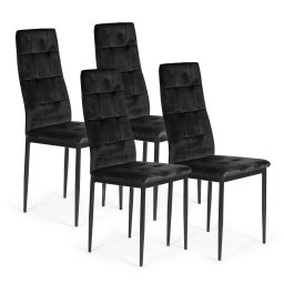 Scaun de masă set de 4 piele de căprioară negru
