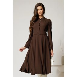 Rochie DY Fashion midi maro eleganta cu nasturi si curea in talie