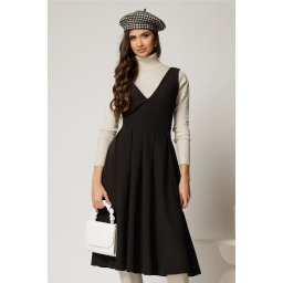 Sarafan DY Fashion midi negru cu croi clos si pliuri