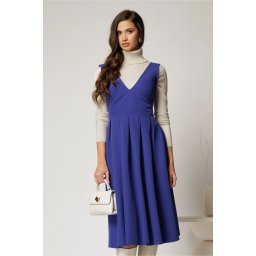 Sarafan DY Fashion midi albastru cu croi clos si pliuri