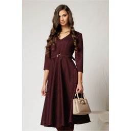Rochie DY Fashion midi bordo din piele intoarsa cu decolteu in V
