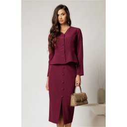 Compleu DY Fashion magenta format din sacou cu decolteu discret si fusta conica