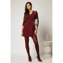 Rochie DY Fashion scurta bordo cu decolteu V si nasturi decorativi pe fusta