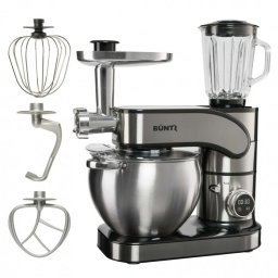 Robot de bucatarie Robot de bucatarie Buntz BMP-2000SL, 2000 W, Bol 10 L Inox, 6 Viteze, Functie Pulse, display Tactil, Mixer, Tocator si Blender, Inox