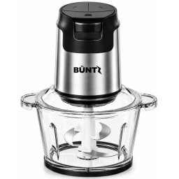 Tocator Electric BUNTZ, BFC-300S, Bol din Sticla 2L, 4 Lame din Otel Inoxidabil, 300W, Protectie la Supraincalzire, Tocator pentru Carne, Legume, Fructe, Argintiu