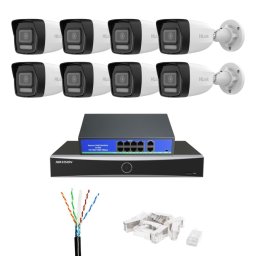 Sistem supraveghere video IP HiLook 8 camere 8MP 4K pentru casa, curte si spatii comerciale, Iluminare duala 30m, Microfon, Detectie inteligenta persoane si vehicule, NVR Hikvision 16 canale AcuSeek, PoE, Vizualizare de pe telefon
