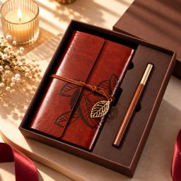 Set Cadou Vintage cu Jurnal si Pix, Maro Rustic