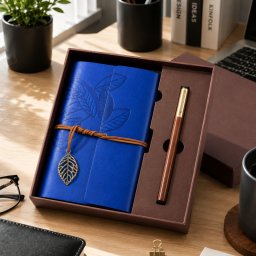 Set Cadou Vintage cu Jurnal si Pix, Albastru Regal