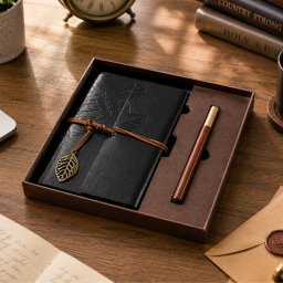 Set Cadou Vintage cu Jurnal si Pix, Negru Clasic