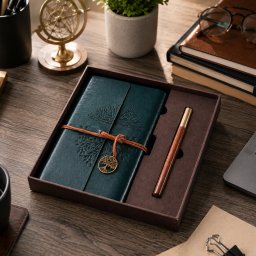 Set Cadou Vintage cu Jurnal si Pix, Copacul Vietii Verde