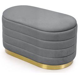 Bancheta tip puf Bella cu depozitare, tapițerie velur, 80 × 42 × 42 cm, gri