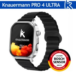 Ceas smartwatch Knauermann PRO 4 ULTRA BT, AMOLED 1.95 inch, GPS, EKG, detectare caderi, pachet Premium, Argintiu