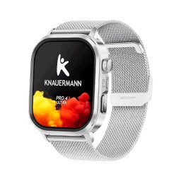 Ceas smartwatch Knauermann PRO 4 ULTRA BT, AMOLED 1.95 inch, GPS, EKG, detectare caderi, bratara Milanaise, Argintiu