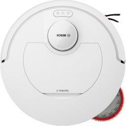 Robot de aspirare Bosch Spotless 2 BCR2S1W, 5700 mAh, 2500 PA, statie service uscat-umed, cos praf statie 3l, rezervor apa curata 4l, rezervor apa murdara 4l, Home Connect, Autocuratare mop cu apa pana la 75 grade si uscare, Alb