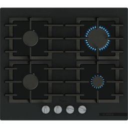 Plita incorporabila pe gaz Bosch Seria 6 PPP6AAI40, 60 cm, 4 arzatoare, FlameSelect, Butoane detasabile, Negru mat