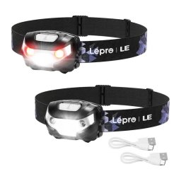 Set 2 Lanterne Frontale LEPRO 3200008 LED 3W Maxim 300 Lumeni Baterie Reincarcabila 1200mAh USB-C IPX4 Negru
